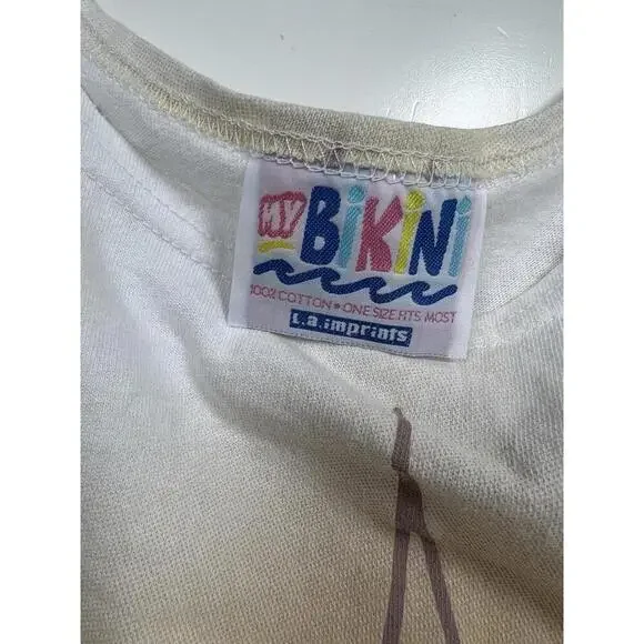 VTG LA Imprints My Bikini USA OSFA White Beach Tshirt 90s 6 Pack Men - Picture 3 of 6